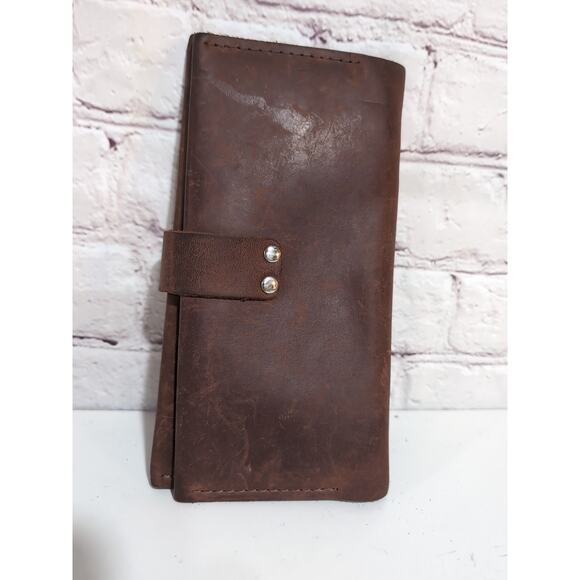 Lucky Handmade Wallet Heavy Brown Nubuck Distressed Leather Folding - Picture 3 of 10